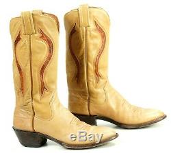 Sanders Golden Tan Leather Vintage Cowboy Western Boots Exotic Inlays Men 11.5 B