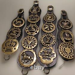 Set Of 15 Beautiful Vintage Horse Brass On Leather Masonic Golden Swan