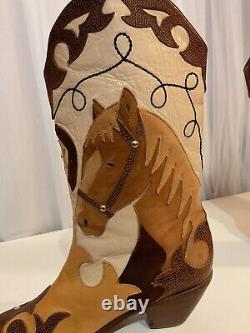 Size 8 M- Zalo Vintage Women's Cowboy Western Boots Horse Design RARE