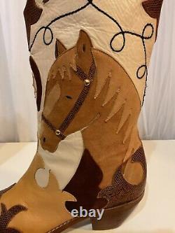 Size 8 M- Zalo Vintage Women's Cowboy Western Boots Horse Design RARE