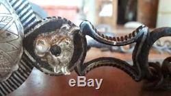 Spectacular vintage horse show bit MEXICO silver inlays 1930s + raw leather rein