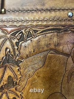 Stunning Vintage Hand Tooled Leather Suitcase Horse Head