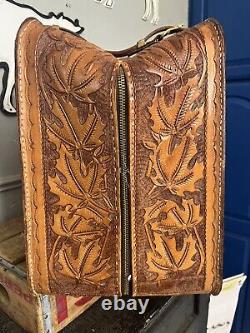 Stunning Vintage Hand Tooled Leather Suitcase Horse Head