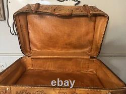 Stunning Vintage Hand Tooled Leather Suitcase Horse Head