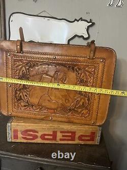 Stunning Vintage Hand Tooled Leather Suitcase Horse Head