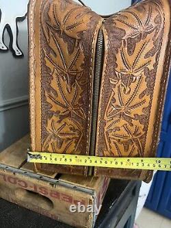 Stunning Vintage Hand Tooled Leather Suitcase Horse Head