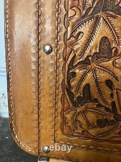 Stunning Vintage Hand Tooled Leather Suitcase Horse Head