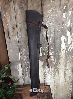 Stunning Vintage Hard Leather Horse Gun Case / Scarab Stamped Possible Military