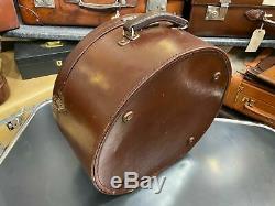 Superb vintage round leather ladies ascot travelling horse shoe hat box
