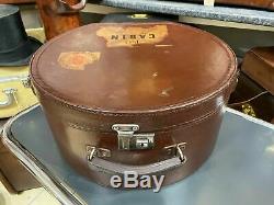 Superb vintage round leather ladies ascot travelling horse shoe hat box
