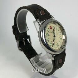 Swiss Army Mens Vintage Cavalry Field Military Brown Leather Date Quartz Watch