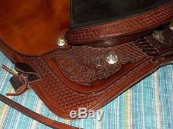 TEX TAN Vintage TEX-FLEX Size-16 Pecan Horse Trail Saddle Genuine Leather A23