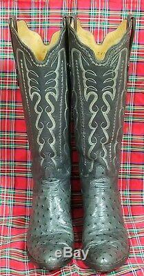TO Stanley Women's Tall Gray Full Quill Ostrich Vintage Custom Cowboy Boots 8 B