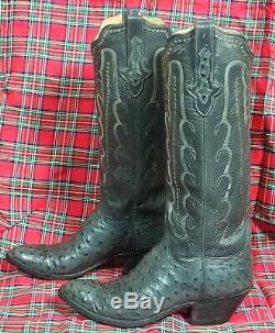 TO Stanley Women's Tall Gray Full Quill Ostrich Vintage Custom Cowboy Boots 8 B