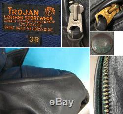 TROJAN SPORTSWEAR Horse Hide Leather Jacket Sz 36 D Pocket Lost Worlds Vintage