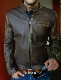 Taxan Men's Biker Cafe Racer Motorcycle Distressed Leather Jacket
