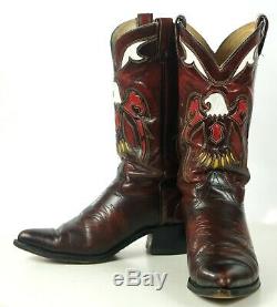 Texas Vintage Inlay Cowboy Western Boots Multicolor Eagles US Made Men's 10 D