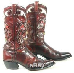 Texas Vintage Inlay Cowboy Western Boots Multicolor Eagles US Made Men's 10 D
