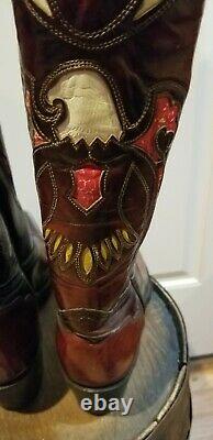 Texas Vintage Leather Inlay Cowboy Western Boots Eagle Men's 7.5 D