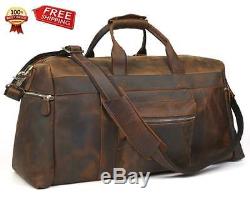 Tiding Mens Brown Crazy Horse Leather Vintage Luggage Tote Bag for Travel Sport