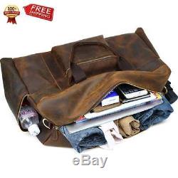 Tiding Mens Brown Crazy Horse Leather Vintage Luggage Tote Bag for Travel Sport