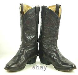Tony Lama Black Cherry Leather Western Cowboy Boots Vintage White Label Men 12 D
