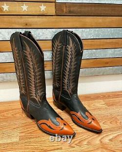 Tony Lama Black Cowboy Boots Red Orange Vintage Cowboy Boot 14008149 L0369