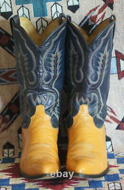 Tony Lama Blue Orange Cowboy Western Boots Vintage USA Made El Paso Men's 10.5 D