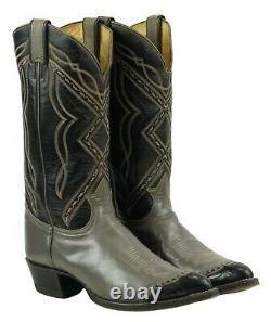 Tony Lama Cowboy Boots Black Gray Wingtip Diamond Stitch Vintage 80s Men's 9.5 D
