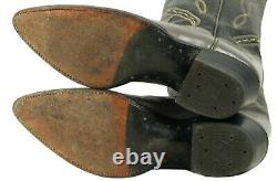 Tony Lama Cowboy Boots Black Gray Wingtip Diamond Stitch Vintage 80s Men's 9.5 D