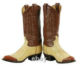 Tony Lama Cowboy Boots Bone Brown Wingtip Urban Cowboy Vintage 80s Men's 8.5 D