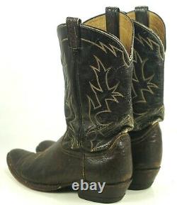 Tony Lama Cowboy Boots Peanut Brittle Vintage 70s Black Label USA Made Mens 13 E