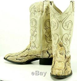 Tony Lama Cream Exotic Boa Snake Cowboy Western Boots Vintage Mid-80s Men's 9 EE