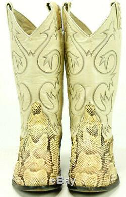 Tony Lama Cream Exotic Boa Snake Cowboy Western Boots Vintage Mid-80s Men's 9 EE