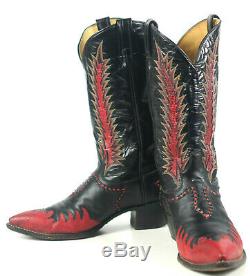 Tony Lama Firewalker Cowboy Western Boots Red Black Inlay Vintage 80s Men's 11 D