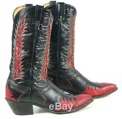 Tony Lama Firewalker Cowboy Western Boots Red Black Inlay Vintage 80s Men's 11 D