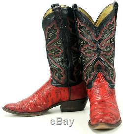 Tony Lama Men's Red Lizard Cowboy Western Boots Vintage US Made Black Label 8.5