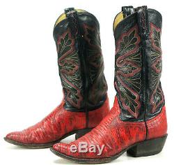 Tony Lama Men's Red Lizard Cowboy Western Boots Vintage US Made Black Label 8.5