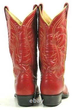 Tony Lama Red Cowboy Boots Yellow Piping Vintage Black Label US Made Women's 7.5
