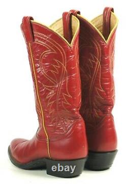 Tony Lama Red Cowboy Boots Yellow Piping Vintage Black Label US Made Women's 7.5