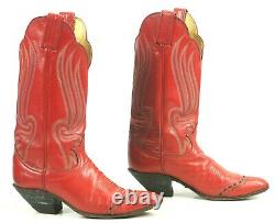 Tony Lama Red Wingtip Cowboy Boots 8 Row Stitch Vintage Blk Lbl US Made Women 8