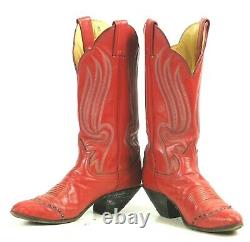 Tony Lama Red Wingtip Cowboy Boots 8 Row Stitch Vintage Blk Lbl US Made Women 8