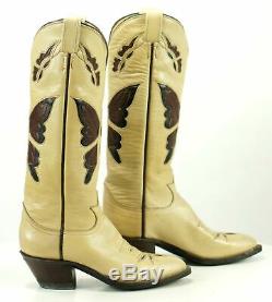 Tony Lama Vintage Women's Butterfly Inlay Tall Cowboy Boots Boho 70s El Paso 5.5