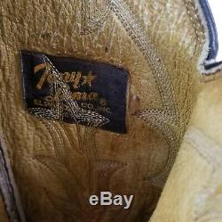 Tony Lama Wingtip Cowboy Boots Vintage 80s Gold Label US Handmade Men's 11 EE 2e
