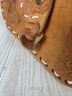 Tooled Leather Horse Saddle Shape Brown Hand Bag Shoulder Purse Western Vintage