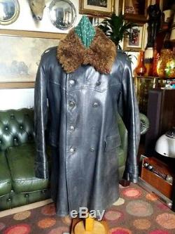 U. S. S. R. Vintage Russian Soviet Military Guards Horse Hide Leather Coat. Large-XL