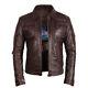 UK Vintage Men's Leather Biker Jacket Brown Real Leather Motor Jacket Slim Fit