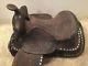 USED VINTAGE 16 WESTERN LEATHER EMBOSSED SILVER SMALL HORSE SADDLE Ralide 1500