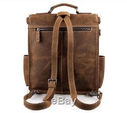 Unisex Crazy Horse Leather Backpack Vintage Travel Tote Shoulder Laptop Bag