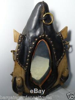 Unusual Rare Antique French Leather Equestrian Horse Collar Wall Hanging Mirror